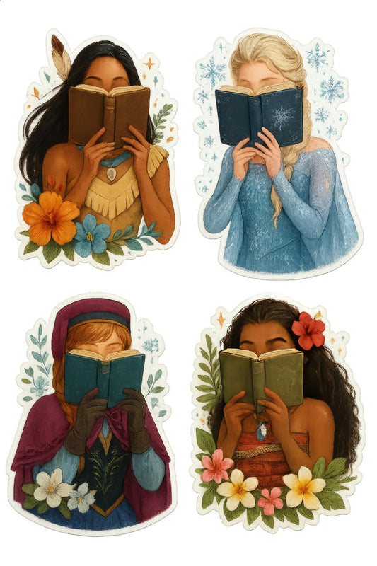 Colorful Reading Women Bookmarks, Illustrated Female Characters, Floral Book Accessories, Set of Four, Diverse Readers, Gifts for Book
