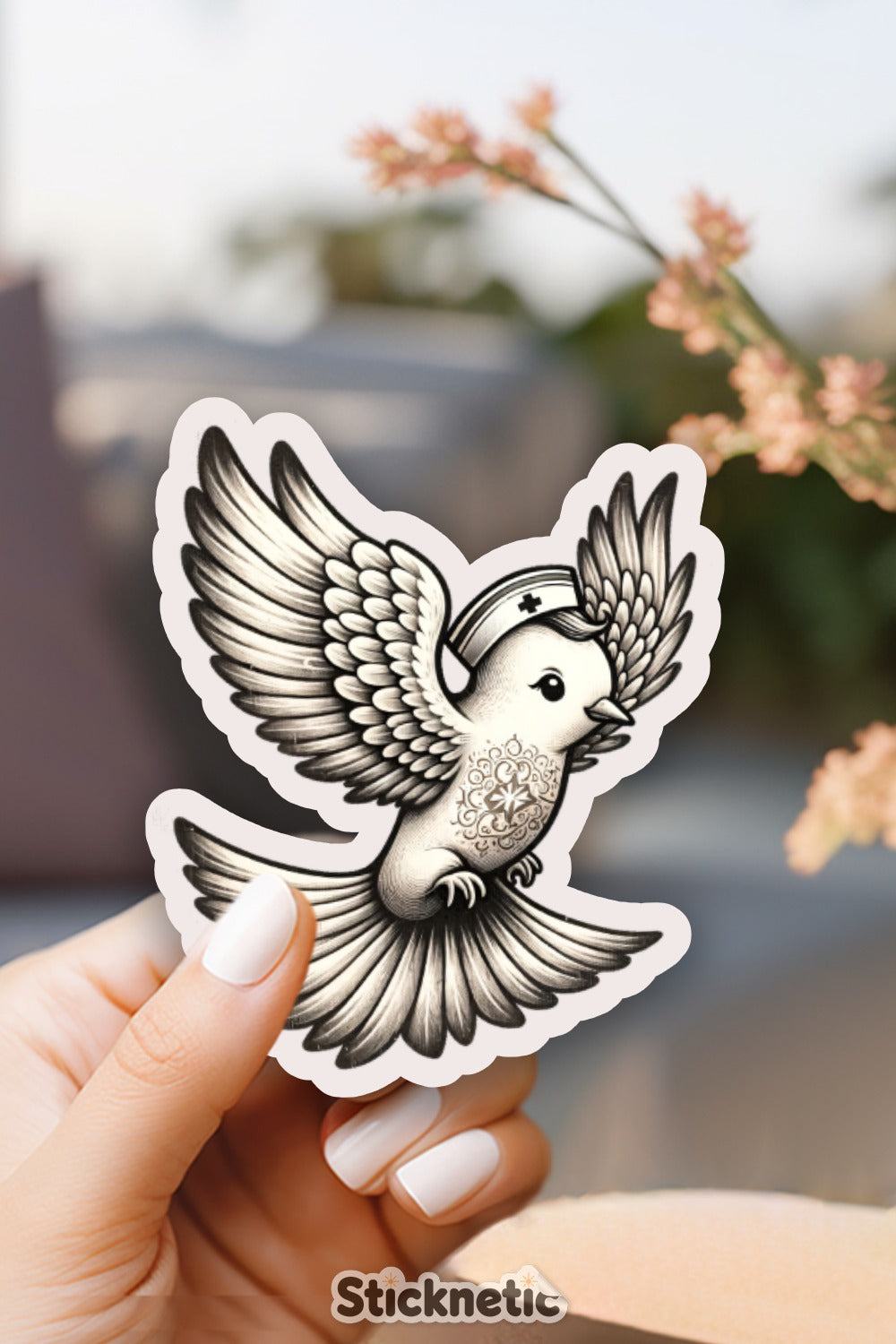 Cute Flying Owl Sticker, Black and White Bird Decal, Decorative Waterproof Vinyl, Nature Themed Laptop Stickers