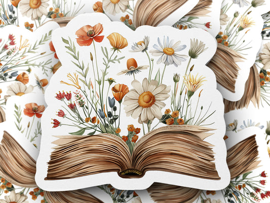 Open Book with Colorful Wildflowers Sticker product