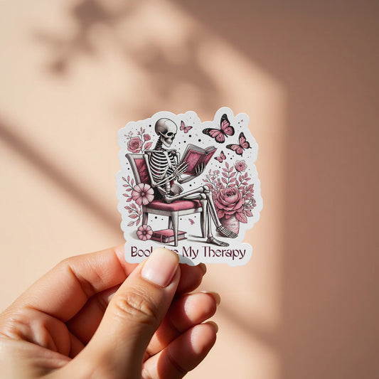 Books Are My Therapy Skeleton Butterfly Sticker product