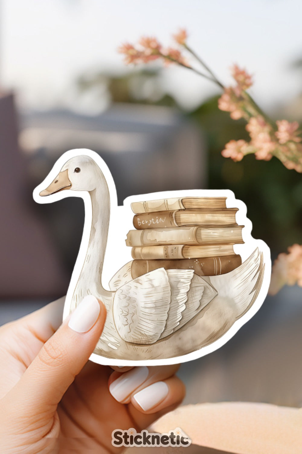 Swan with Books Sticker for Unique Stationery Product