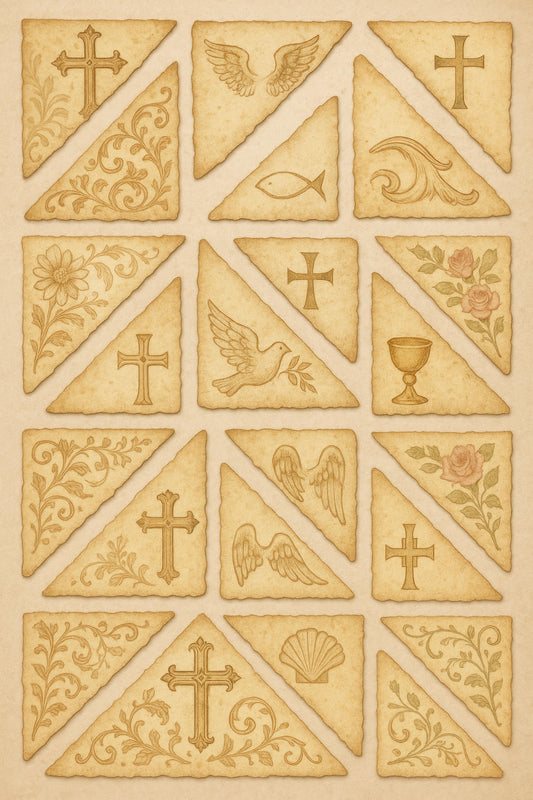 Vintage Christian Symbol Art Prints, Antique Religious Icons Set, Sepia Tone Wall Decor