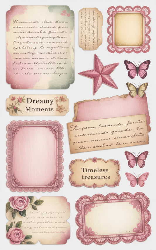 Vintage Floral Frames and Butterfly Stickers Set, Dreamy Moments, Timeless Treasures Decor