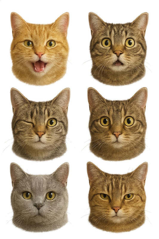 Cat Faces Wall Art, Set of 8 Different Cat Expressions, Colorful Feline Prints, Cat Lover Gift, Home Decor, Animal Photography