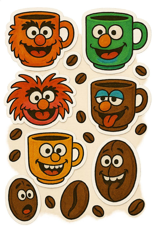 Colorful Cartoon Coffee Mug Stickers, Cute Smiling Face Designs, Waterproof Vinyl Decals for Laptops and Planners