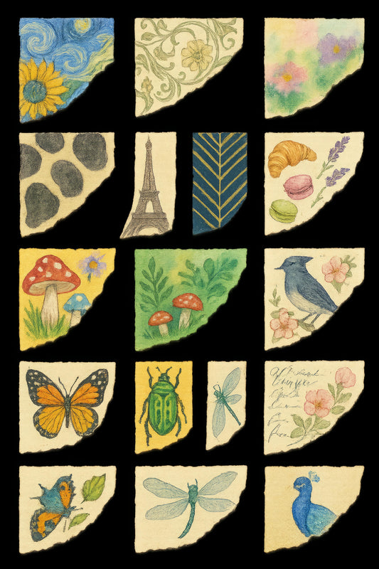 Vintage Watercolor Art Prints, Floral, Animals, Paris Eiffel Tower, Botanical Illustrations Set