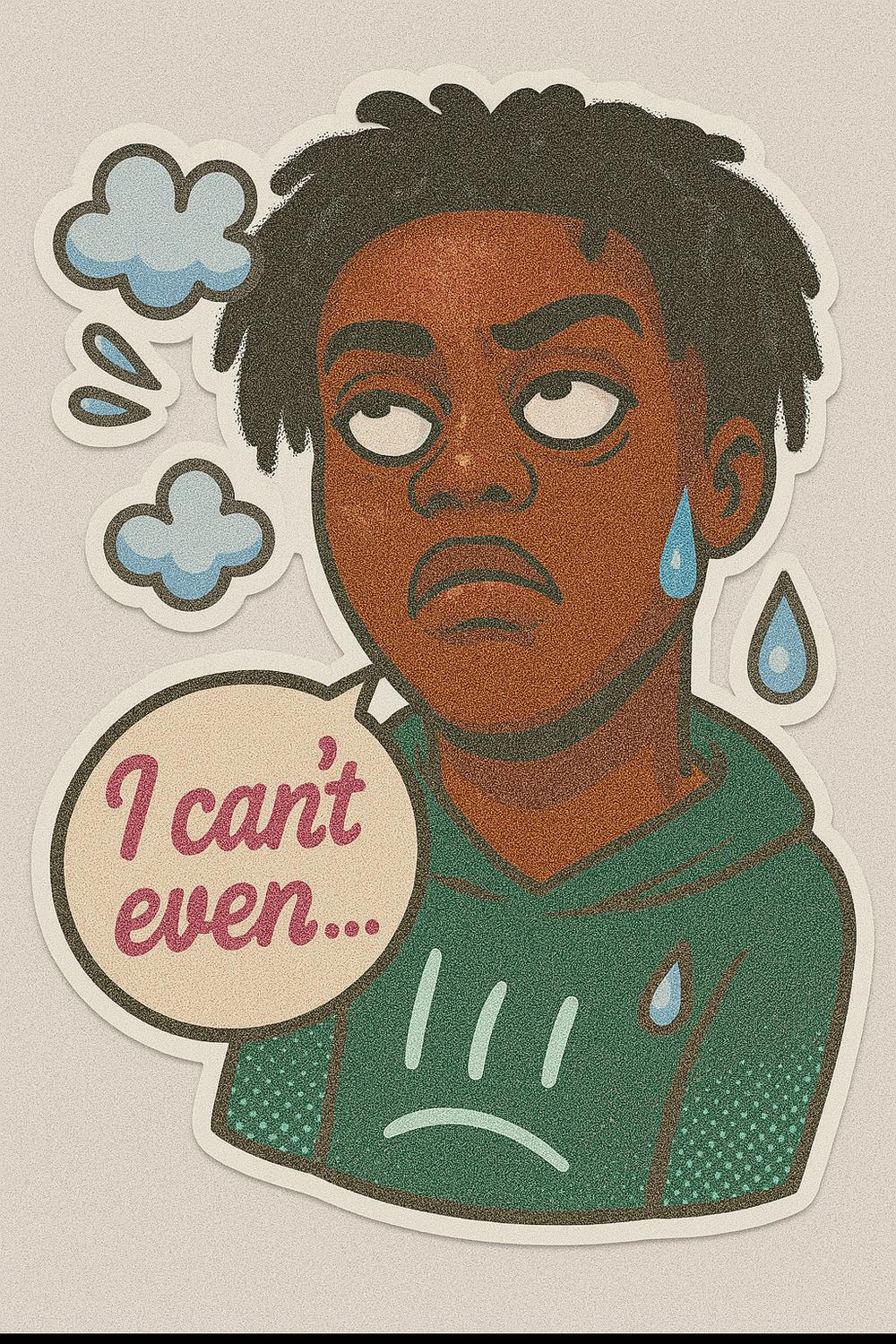 I Can't Even Sticker, African American Character, Expressive Mood, Weather Elements, Waterproof Vinyl, Laptop Decal, Trendy Sticker Art