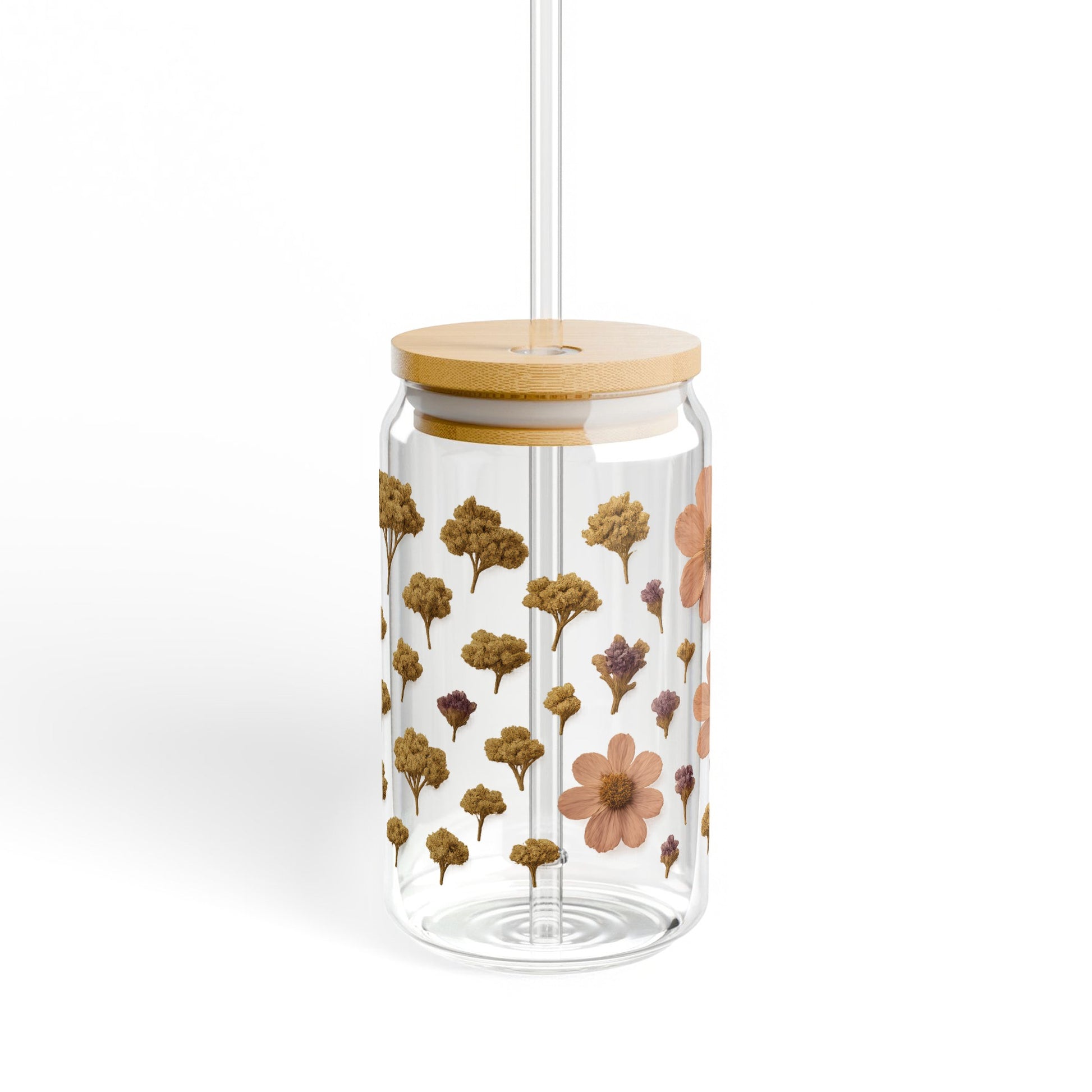Clear Glass Jar with Wooden Lid and Fall Leaf Decorations, Autumn Home Decor Storage Container