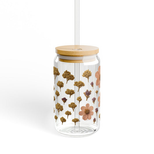 Clear Glass Jar with Wooden Lid and Fall Leaf Decorations, Autumn Home Decor Storage Container
