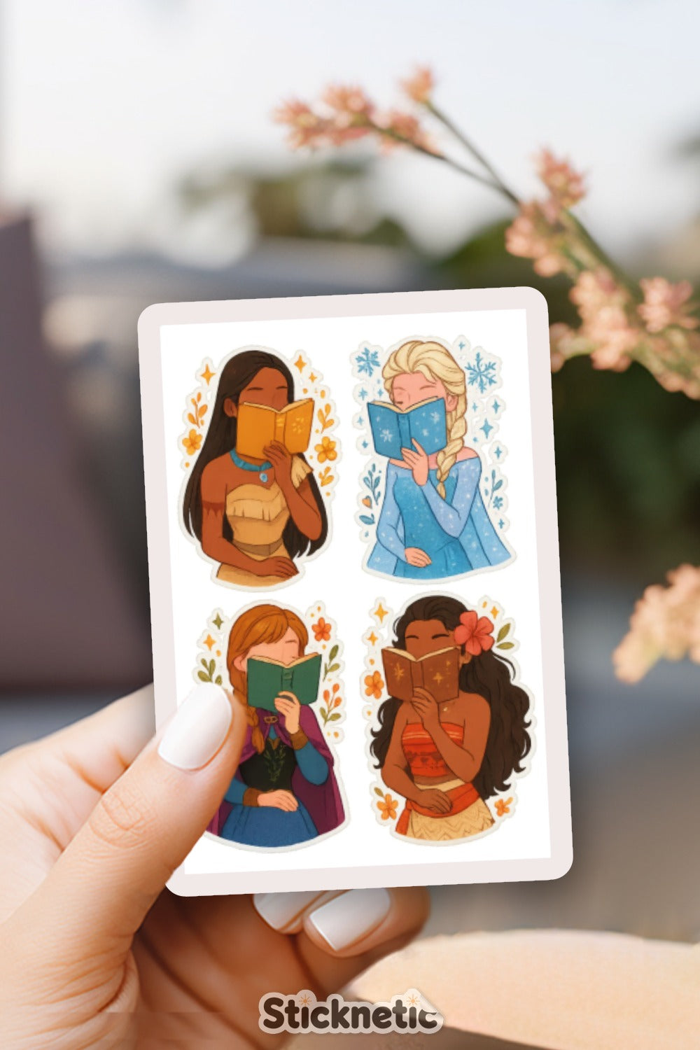 Reading Women Stickers, Diverse Cartoon Female Characters, Floral Book Lover Decals, Laptop and Journal Stickers, Colorful Artwork