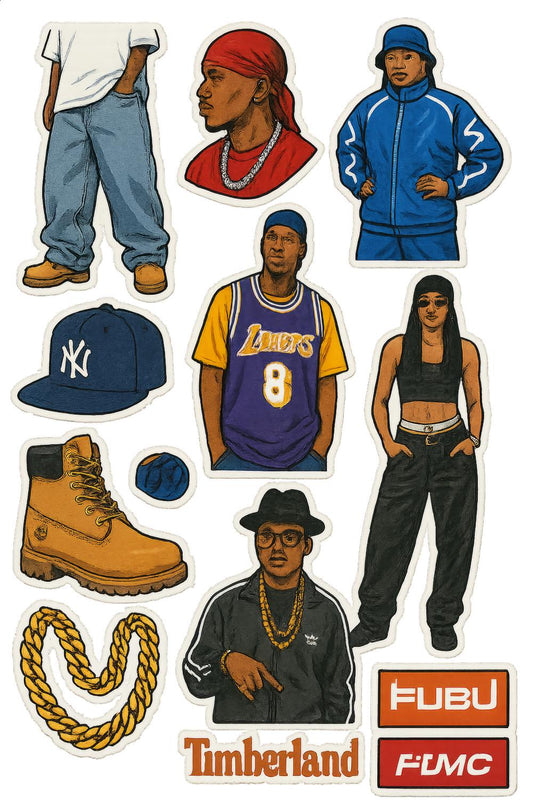 Hip Hop Fashion Stickers, 90s Urban Style, Classic Rap Icons, Vinyl Decal Set, Durable Waterproof
