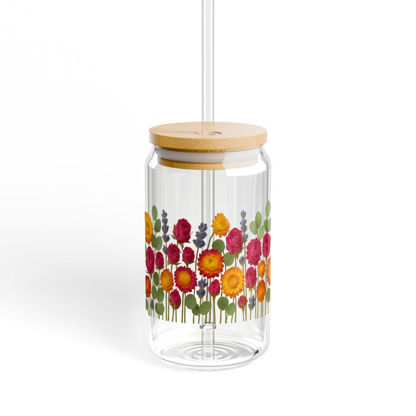 Colorful Floral Glass Jar, Decorative Kitchen Storage, Wooden Lid, Unique Flower Design, Home Decor