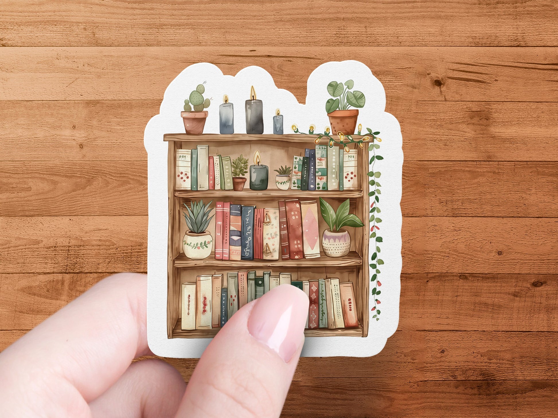 Illustrated Bookshelf with Plants Sticker product