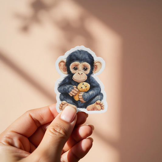 Cute Baby Chimpanzee Holding Teddy Sticker product type