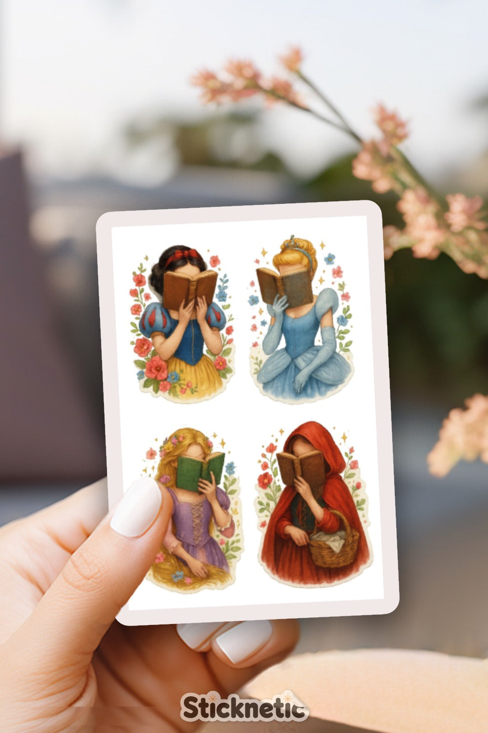 Vintage Book Lover Stickers, Reading Women Art, Floral Decal, Literary Gifts, Decorative Planner Stickers, Set of 4
