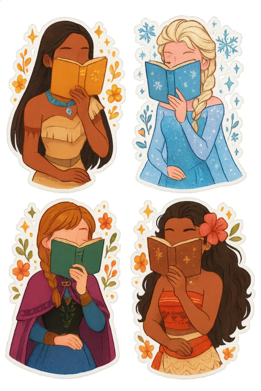 Princess Inspired Reading Stickers, Book Lover Gift, Floral Decorative Decal Set, Fairy Tale Characters