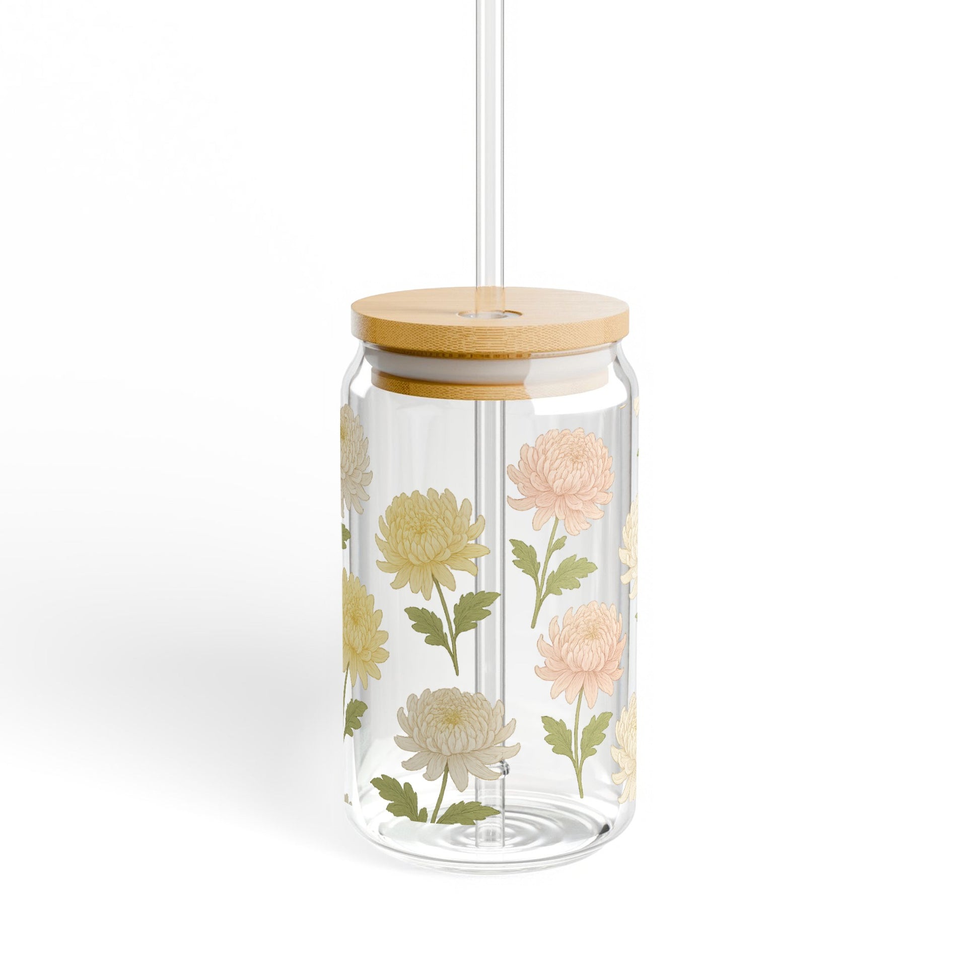 Floral Clear Glass Jar, Decorative Storage Container with Wooden Lid, Kitchen Organization Essentials, Elegant Home Decor