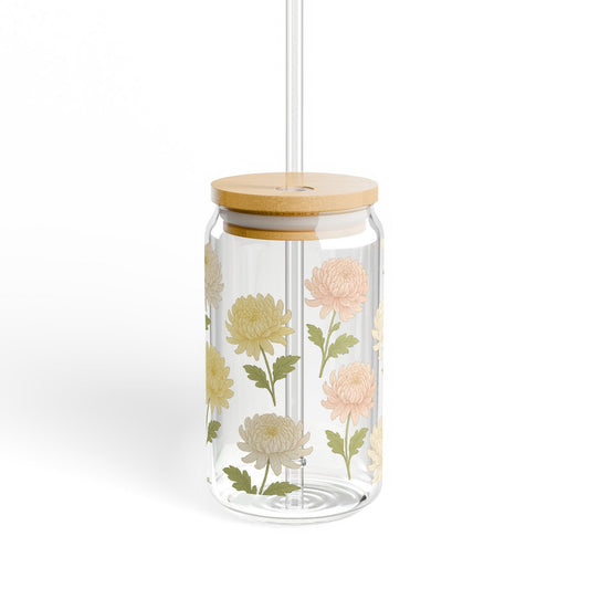 Floral Clear Glass Jar, Decorative Storage Container with Wooden Lid, Kitchen Organization Essentials, Elegant Home Decor