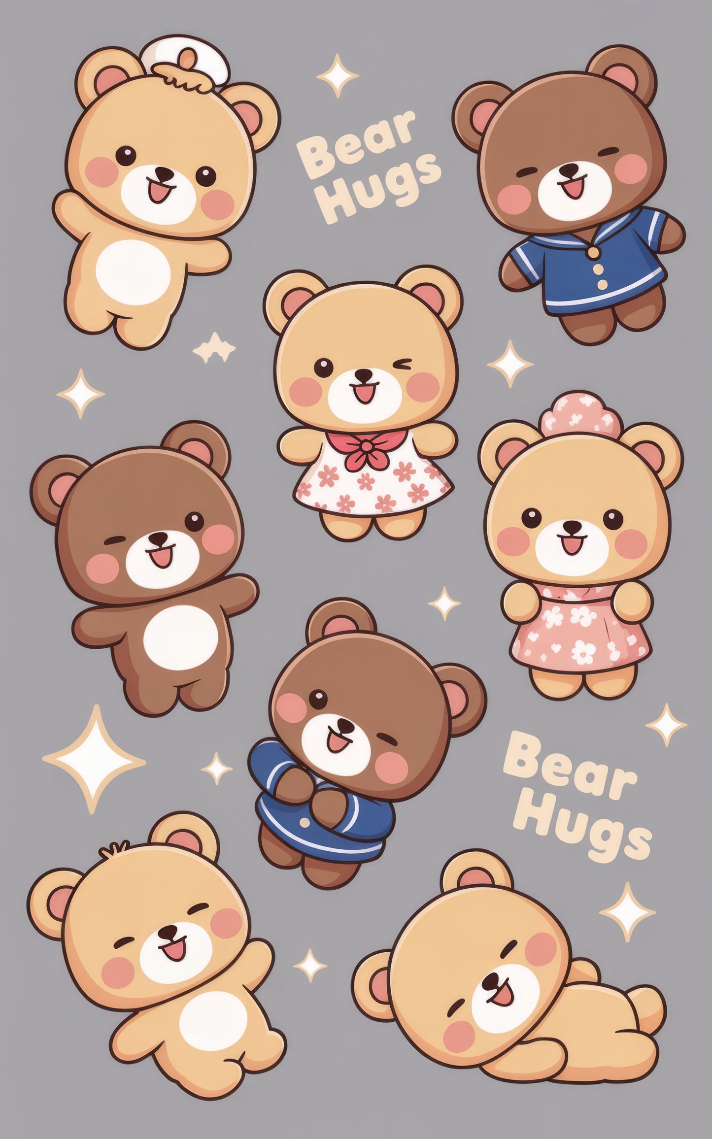 Cute Bear Hugs Stickers Set, Kawaii Teddy Bear Planner Decals, Cartoon Animal Scrapbooking Supplies, Gift for Kids