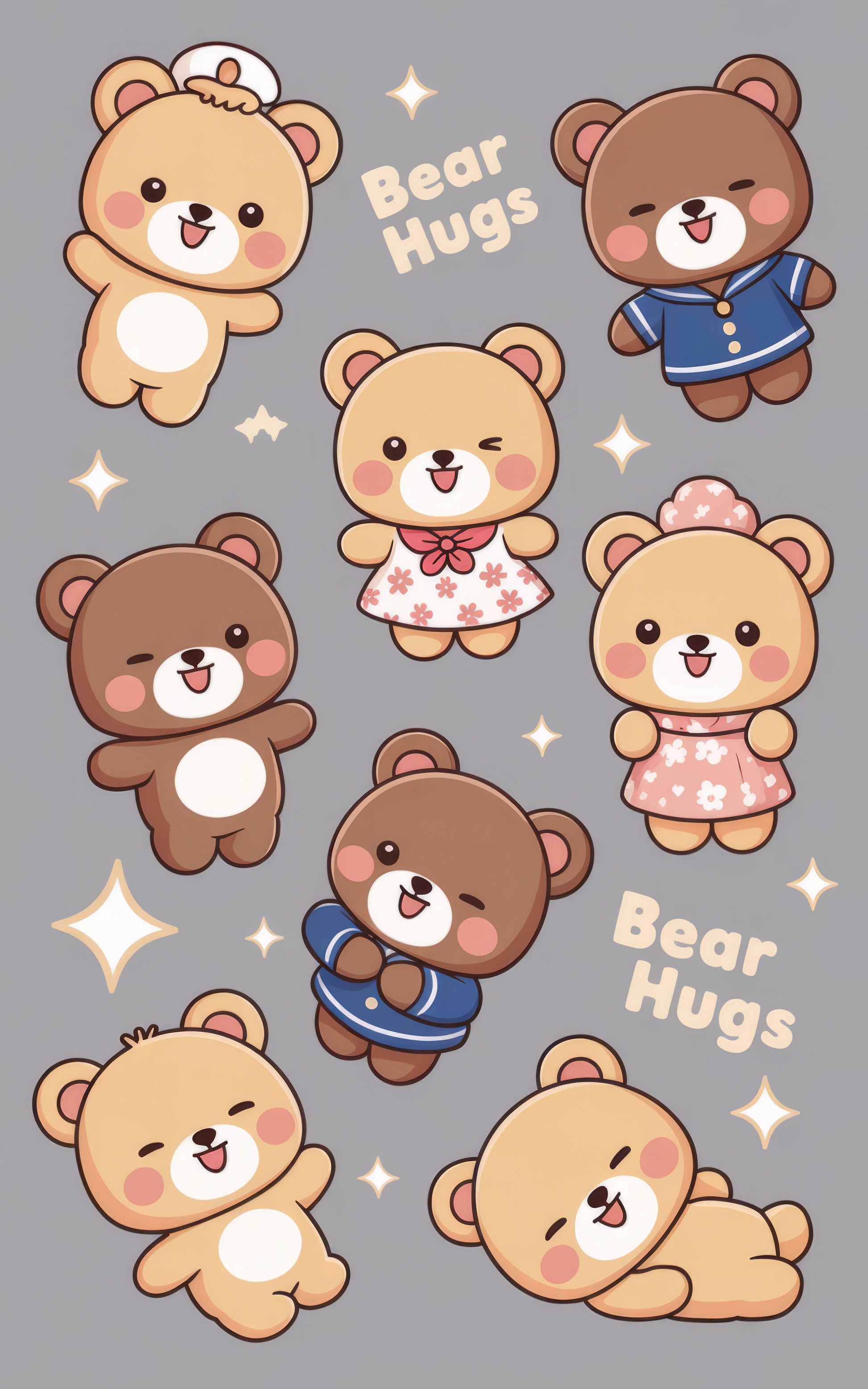 Cute Bear Hugs Stickers Set, Kawaii Teddy Bear Planner Decals, Cartoon Animal Scrapbooking Supplies, Gift for Kids