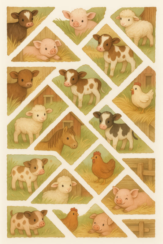 Farm Animal Art Print, Vintage Style Nursery Decor, Pig, Cow, Sheep, Chicken Illustrations