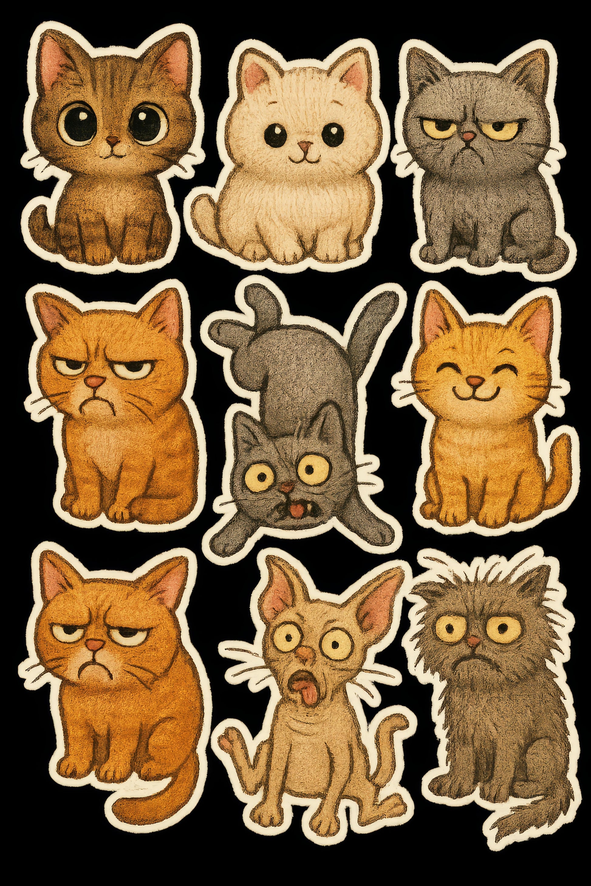 Cute Cat Stickers Variety Pack, Cartoon Kitten Decals, Funny Feline Faces, Laptop and Scrapbook Stickers, Gift for Cat Lovers