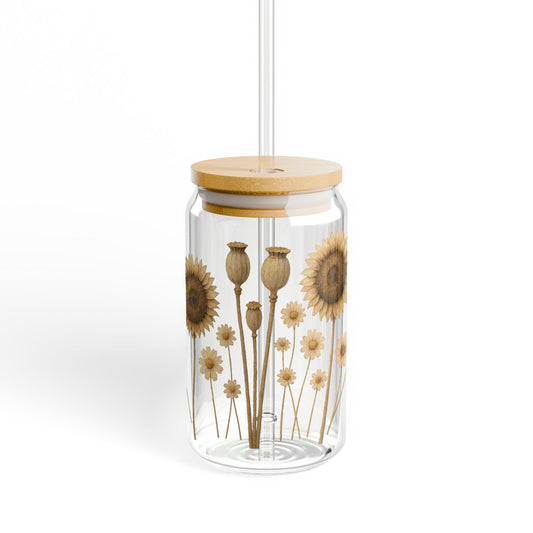 Sunflower and Daisy Glass Jar Candle Holder, Rustic Home Decor, Floral Table Centerpiece
