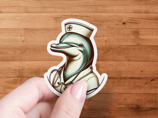 Nurse Dolphin Sticker, Cute Marine Animal Vinyl Decal, Medical Professional Gift, Waterproof and Durable, Unique Ocean Life Decor