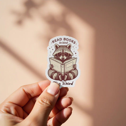 Read Books Be Kind Stay Weird Raccoon Sticker product