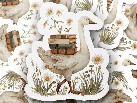 Goose with Books and Flowers Sticker product type