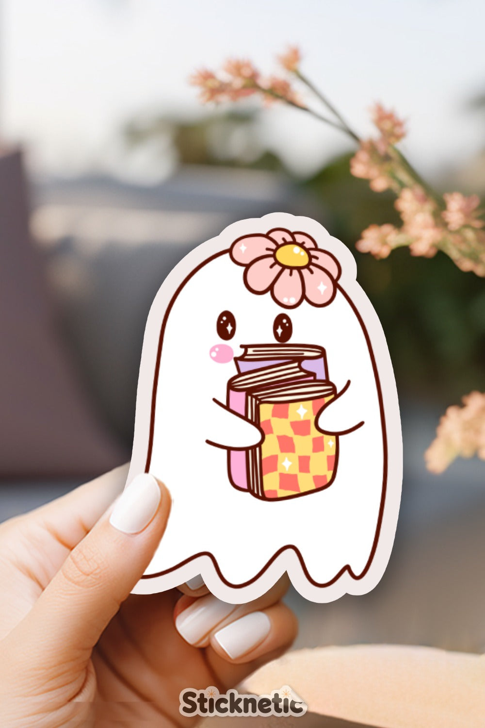 Flower Ghost with Book Sticker product type