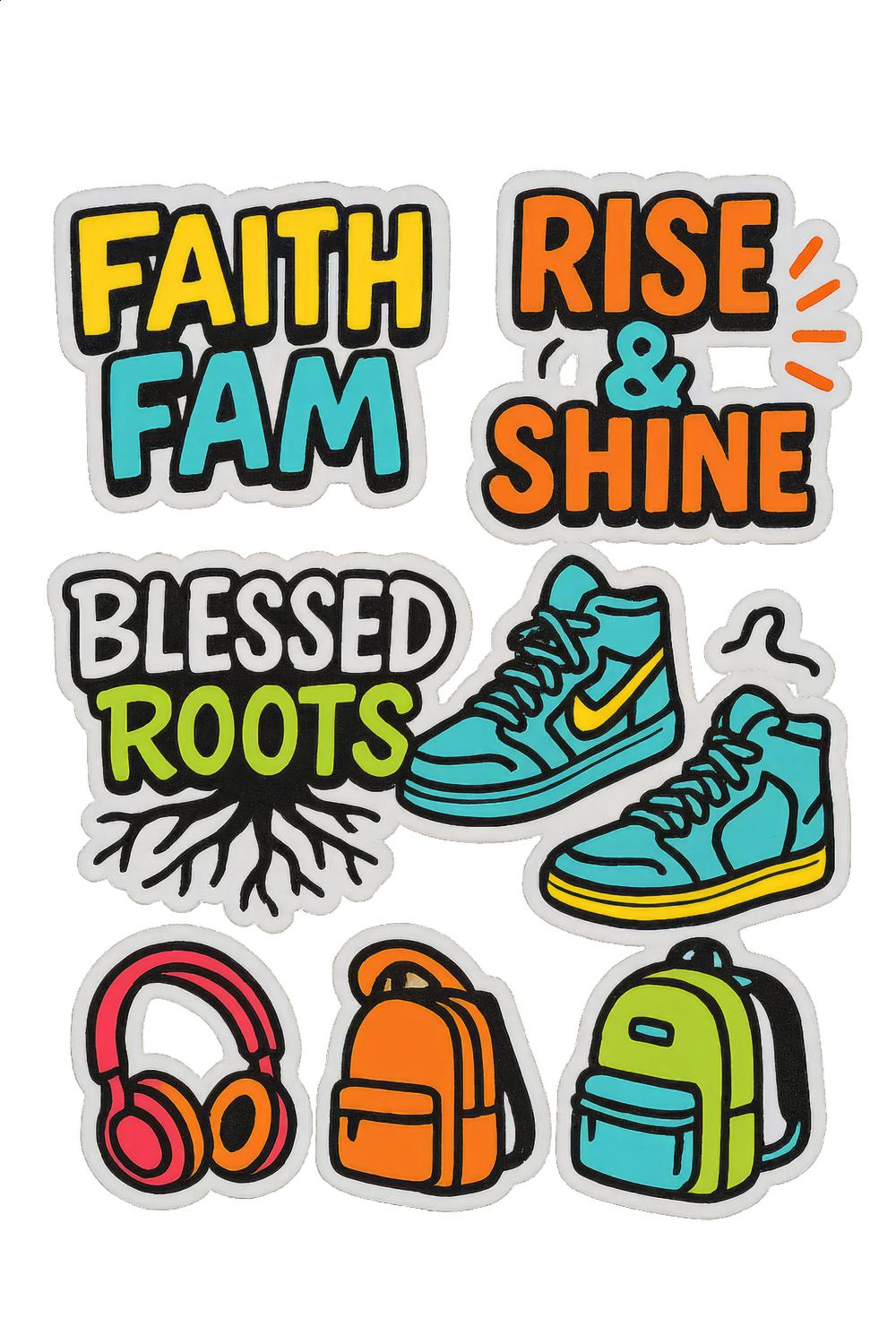 Trendy Sticker Pack, Colorful Sneakers, Headphones, Backpacks, Motivational Quotes, Vibrant Decals for Laptops and Journals