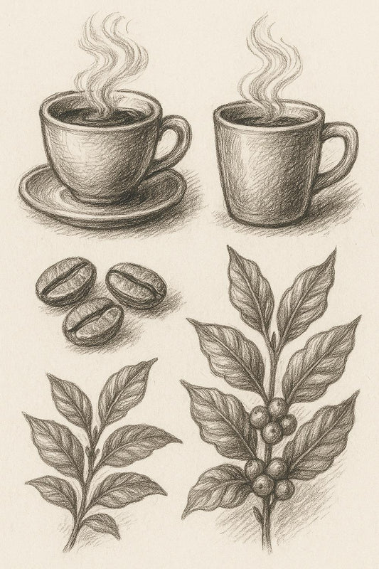 Vintage Coffee Cup and Beans Sketch Art Print, Kitchen Wall Decor, Rustic Home Illustration