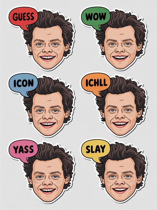 Harry Styles Sticker Pack, Celebrity Pop Art Portraits, Fun Expression Bubbles, Collectible Icons