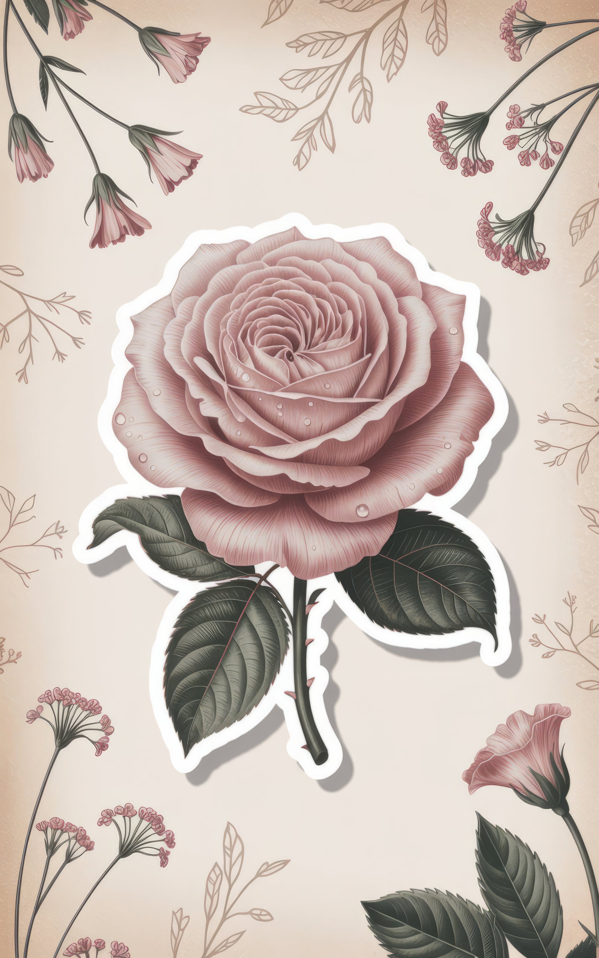 Vintage Pink Rose Sticker, Floral Waterproof Decal, Elegant Blossom Laptop Decoration, Botanical Theme Craft Supplies, Romantic Gift Idea