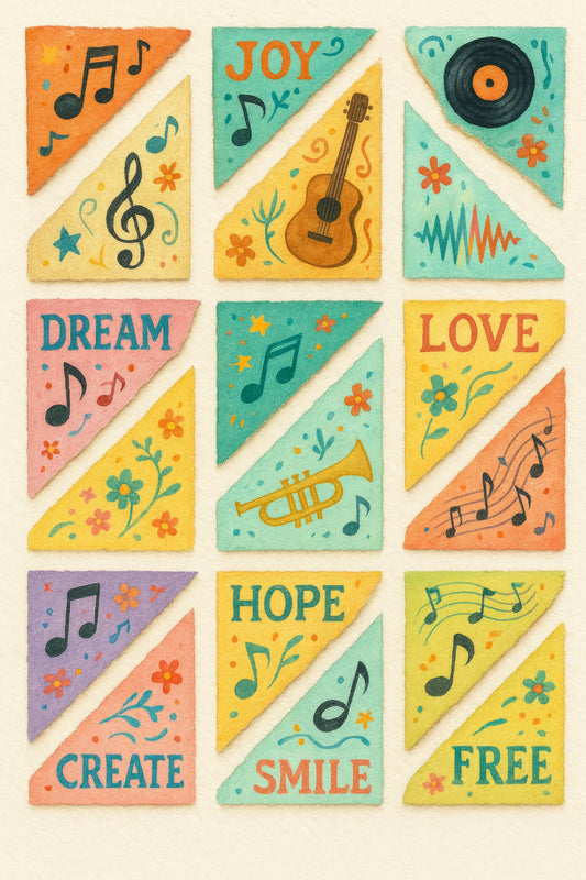Colorful Music and Inspirational Words Art Print, Watercolor Wall Decor, Joy Love Hope Dream Create Smile