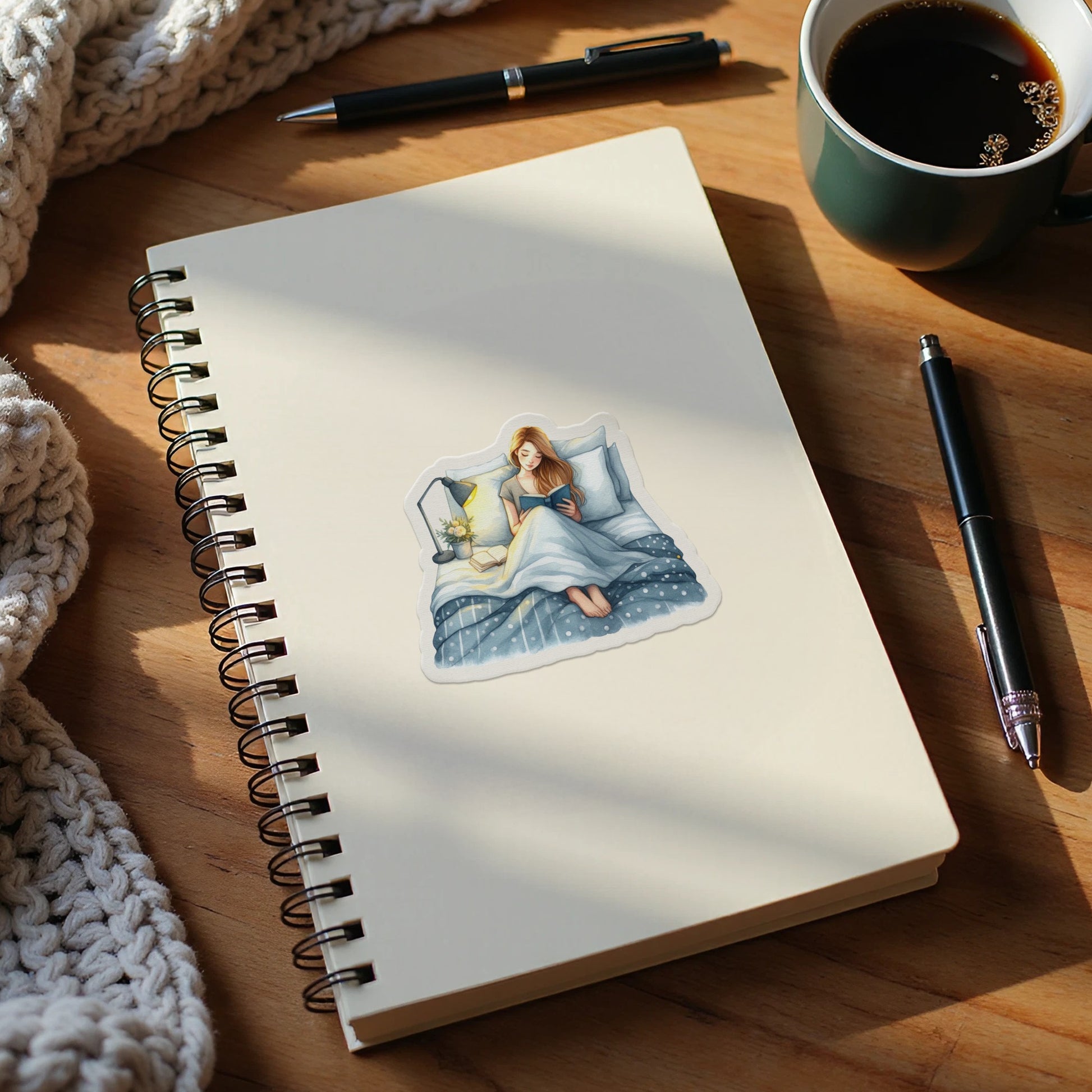 Cozy Reading in Bed Notebook with Cup of Coffee product type