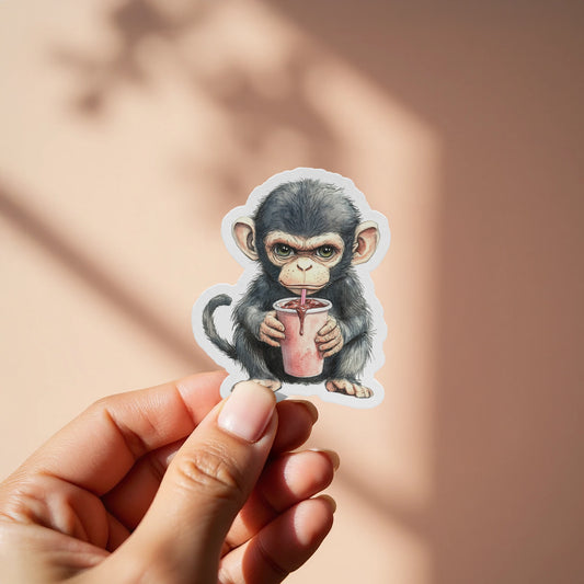 Cute Baby Monkey Drinking Sticker product type