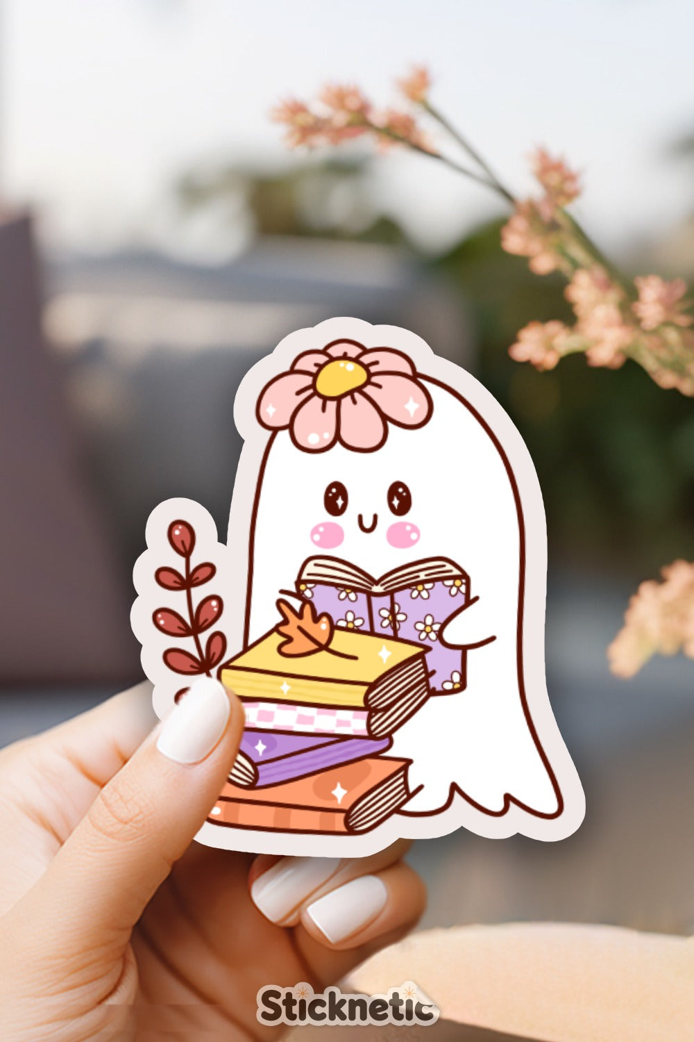Adorable Ghost Reading Books Sticker product