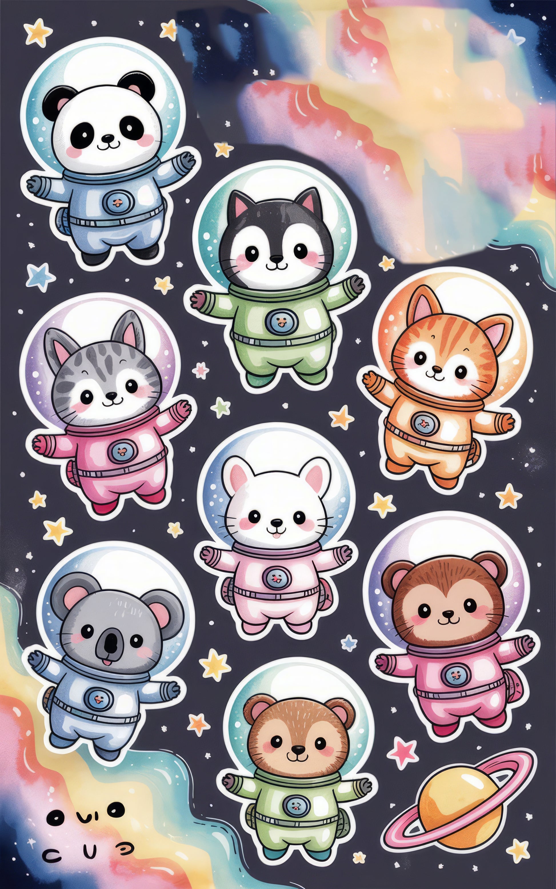 Cute Animal Astronaut Stickers, Space Themed Kids Stickers, Panda, Fox, Rabbit, Bear, Decals for Laptops and Notebooks