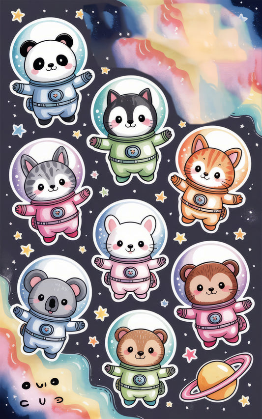 Cute Animal Astronaut Stickers, Space Themed Kids Stickers, Panda, Fox, Rabbit, Bear, Decals for Laptops and Notebooks