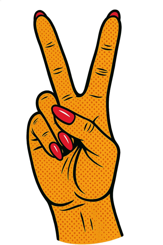 Retro Pop Art Peace Sign Hand Gesture Poster, Vibrant Yellow and Red Wall Art Decor