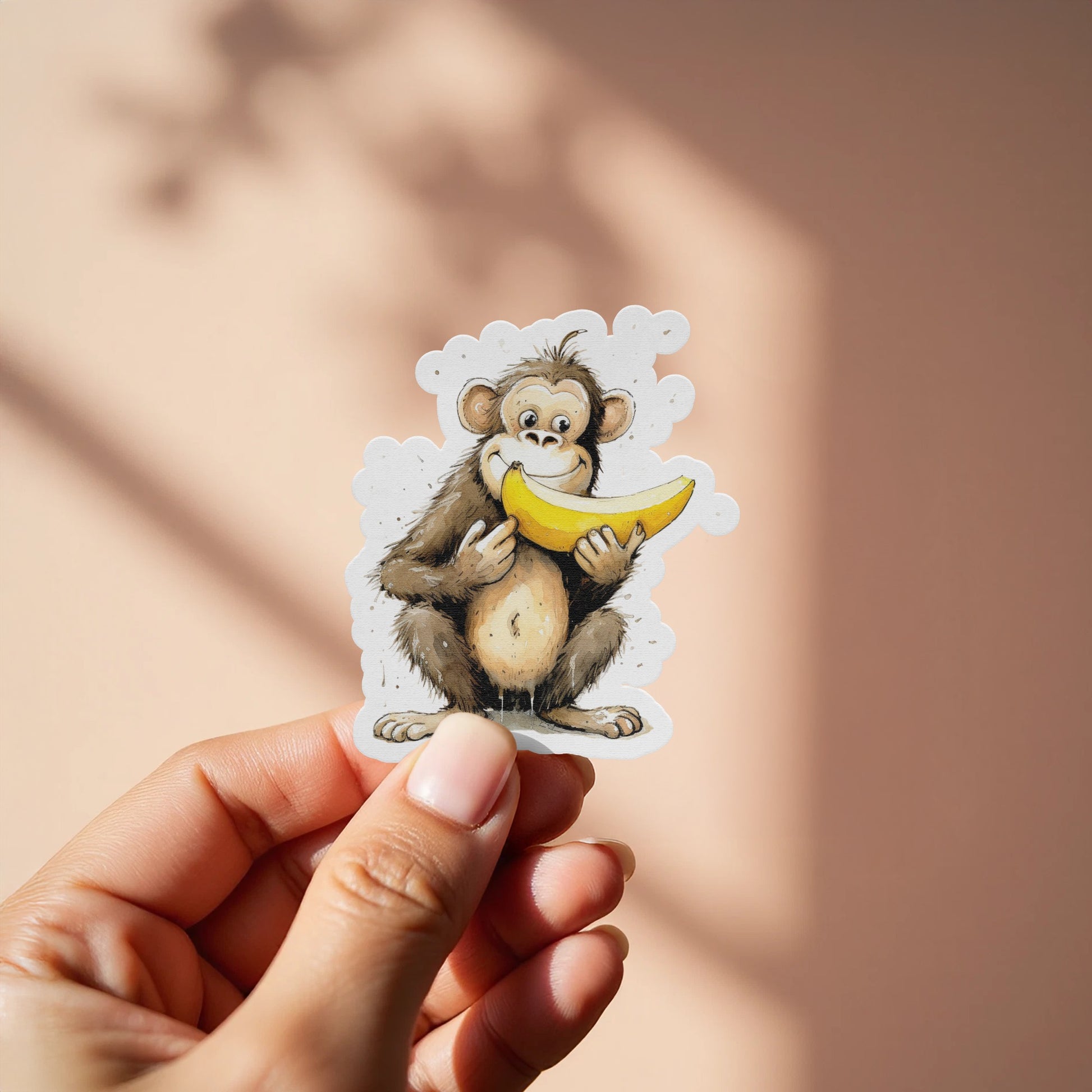 Cute Monkey Eating Banana Sticker Cartoon Product
