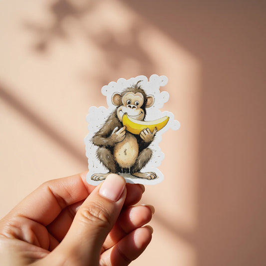 Cute Monkey Eating Banana Sticker Cartoon Product