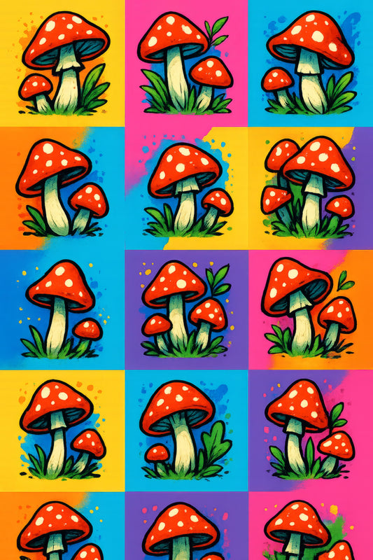 Colorful Mushroom Art Print, Vibrant Forest Fungi Illustration, Decorative Wall Art, Nature Lover Gift, Unique Home Decor, Bright Colors