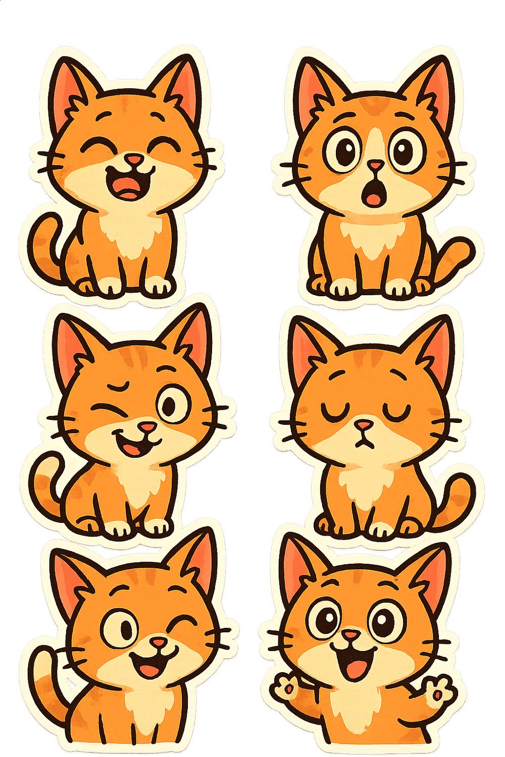 Cute Orange Tabby Cat Stickers, Playful Kitten Decals, Vinyl Sticker Set for Laptops and Notebooks