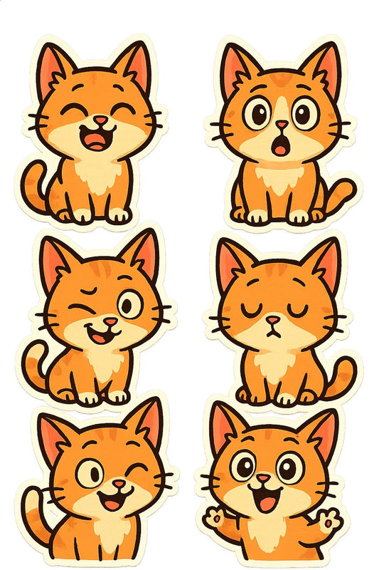 Cute Orange Tabby Cat Stickers, Playful Kitten Decals, Vinyl Sticker Set for Laptops and Notebooks