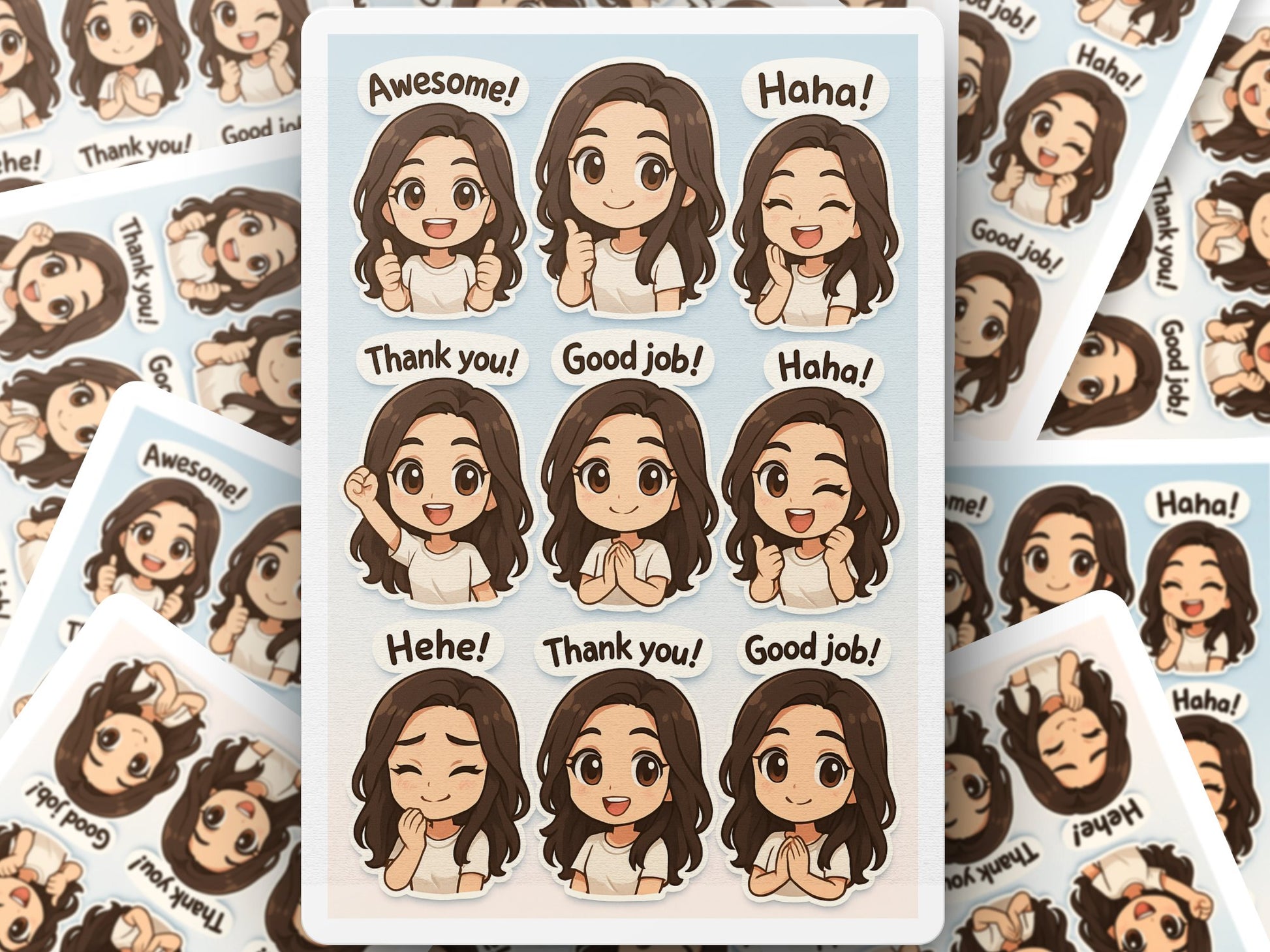 Cute Cartoon Character Stickers, Funny Expressions, Thank You, Good Job, Haha, Hehe, Awesome - Fun Sticker Pack for Kids and Adults