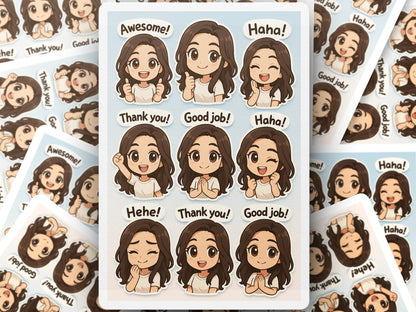 Cute Cartoon Character Stickers, Funny Expressions, Thank You, Good Job, Haha, Hehe, Awesome - Fun Sticker Pack for Kids and Adults