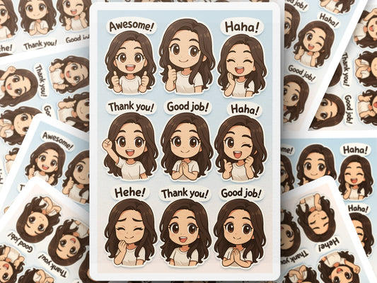 Cute Cartoon Character Stickers, Funny Expressions, Thank You, Good Job, Haha, Hehe, Awesome - Fun Sticker Pack for Kids and Adults